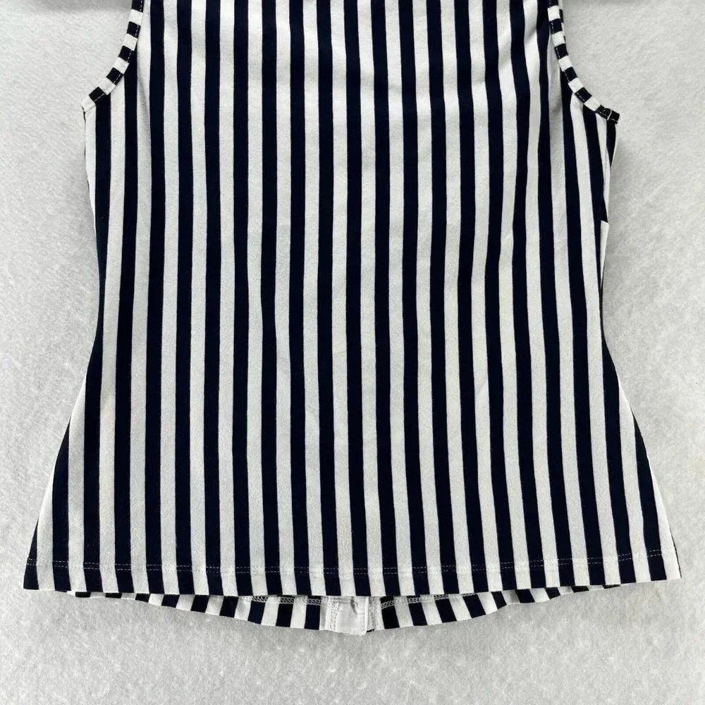 Blanc Nature Blouse Womens Sz 40 Striped Button Front Sleeveless Blue White - Picture 6 of 9